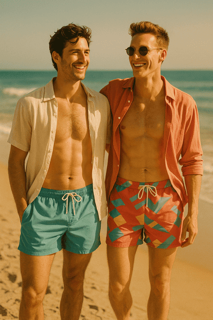 Playful editorial portrait of friends in bunny-ear headbands and retro swimsuits laughing in a pastel photo studio.